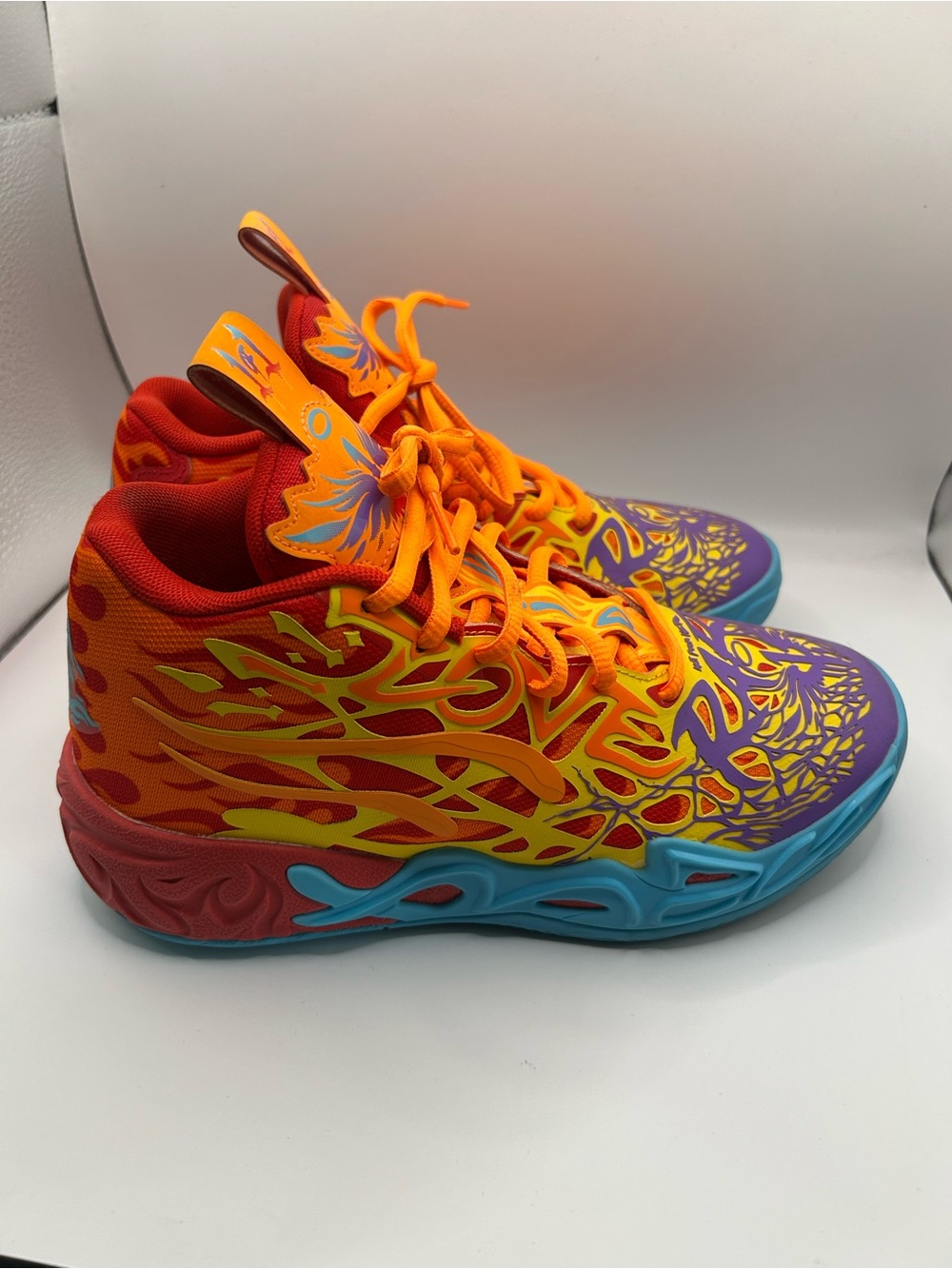 Puma Kids Orange Multicolor Flame-Print High-Top Sneakers